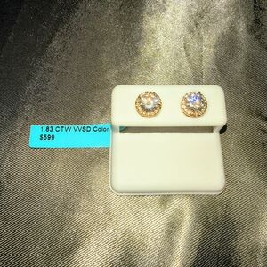 Round Halo Stud Earrings in Gold with Clear Stones